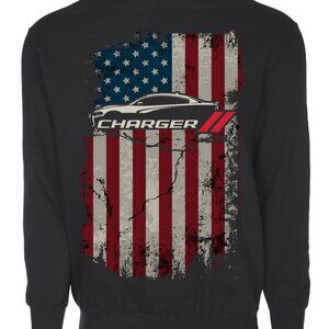 JH DESIGN GROUP Men's Dodge Charger Flag Print Pullover Crewneck Sweatshirt